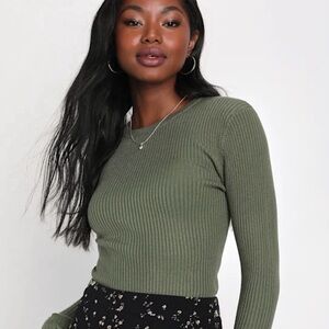 Lulu’s Karlee Olive Green Ribbed Long Sleeve Sweater Top